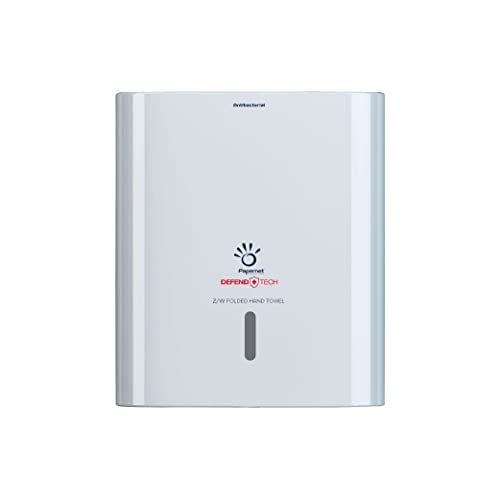 Papernet Defend Tech - Dispenser Antibatterico per Asciugamani piegati a Z/W 416148, in Plastica Reciclata e Antibatterica, Capacità Massima 2,5 Clips, Dimensioni 33,6x10,8x29cm, Bianco