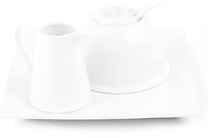 HOLST PORZELLAN Holst Porcelaine at 020 FA1 Lait et Sucre Menage 3 pièces quaderteller Blanc 19,3 x 19,1 x 9 cm