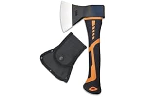 CUCHILLERIA DEPORTIVA ALBAINOX - 32397. Hacha ALBAINOX. Mango de ABS y Goma Negra y Naranja. Funda de Nylon. Herramienta para Caza, Pesca, Camping, Outdoor, Supervivencia y Bushcraft