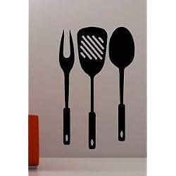 Online Design Géant Cuisine Ustensiles Autocollant Art Mur Décalques en Vinyle - Vert Forêt