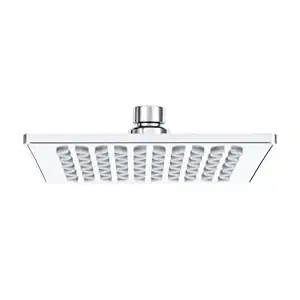 Suzec Jasmine Sandwich Square Stainless Steel 6'' High Pressure Ultra Slim Rainfall Shower Head / Over Head shower with Rubit Cleaning System (Chrome, without arm), Silver (Model: 6351-6