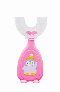 The Little Lookers 360? U-shaped Toothbrush with food grade silicone head| Soft bristles for babies & kids sensitive gums & teeth| Easy grip| Dental care| Oral hygiene (Pack of 1, Pink)