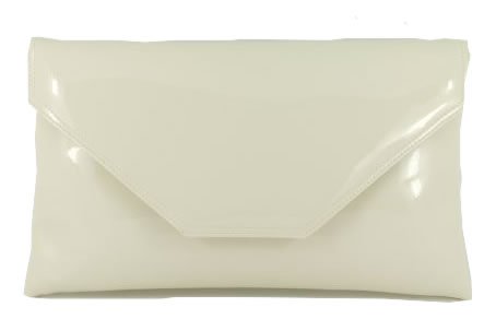 cream patent clutch bag