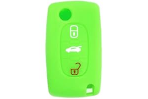SALPIE Carcasa de silicona para mando a distancia de coche de 3 botones, compatible con Peugeot 207/307/407/308/607 y Citroen C2 / C3 / C4 / C5 / Grand Picasso/Berlingo/C-Crosser (verde flú)