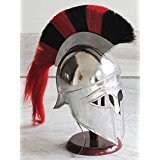 Shiv Shakti Enterprises Medieval Greek Corinthian Helmet Red Black Plume Spartan Armor Free Wooden Stand by Shiv Shakti Enterprises