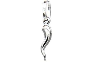 PEGASO GIOIELLI - Ciondolo Oro Bianco 18kt (750) Pendente Piccolo Corno Cornetto Portafortuna Lucido Mini Charms Uomo Donna Bambini