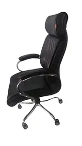 GURU CHAIRS Leather High Back Mesh Contemporary Office Chair with Wheels (Black)