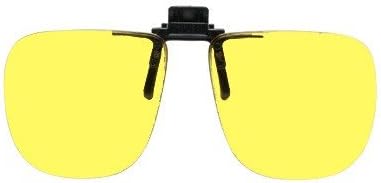 Metal Clip On Flip Up Yellow Enhanced Driving Sunglass Lenses, Large Square, 60mm Wide X 54mm High, 136mm Wide with Bridge