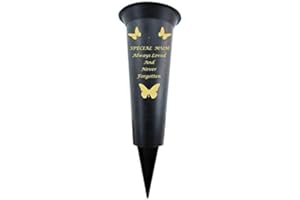 SHOPIOR Memorial Grave Vases Ornaments Plastic Flower Holders - Butterfly Spike Grave Flower Vase Holders with Funeral Verses for Your Loved Ones - Black (Mum)