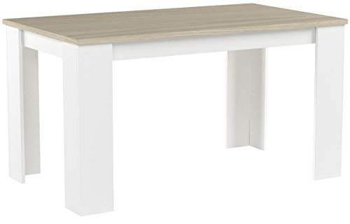 Comfort Home Innovation - Table de Salle à Manger et séjour, 140 cm rectangulaire, chêne Clair et Blanc, mesures : 80 L x 138 Longueur 75 cm Hauteur jusqu'à 6 Personnes