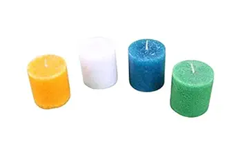 DELHI CANDLES Home Made Hand Crafted -Smooth Multicolor Pillar Candles, Set of 4 for Home Dcor/Meditation/Aroma-Reiki/Party-Romantic Dinner/Christmas & Other Occasion (Orange,White,Blue,Green, 2X2)