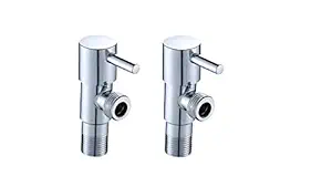 PickHawk Turbo Brass Disc Chrome Plated Angle Valve/Angle Cock/Stop Cock for Bathroom for Geyser and Wash Basin Connection - Set of 2 With Mirror Polished Wall Flange