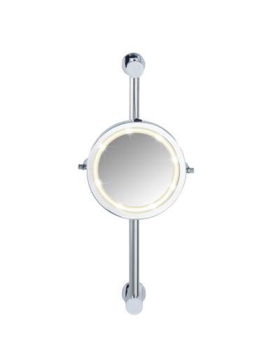 WENKO 20907100 Power-Loc LED Wandspiegel Carpi – Befestigen ohne bohren, Spiegelfläche ø 17.5cm, 500% Vergrößerung, Stahl, 25.5 x 50.5 x 23 cm, Chrom - 9