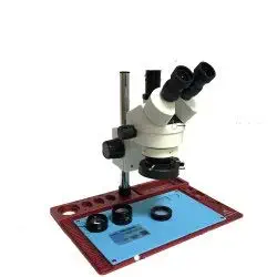 WESWOX 100mm Working Distance 45x Zoom Stereo PCB Welding Mobile Watch Repair Trinocular Microscope w Camera Port C Mount and Circuler LED Variable Light
