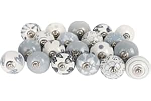 Shah Crafts. Grey and White Ceramic Door Knobs Set of 8 Premium Quality Assorted Designs Handmade Vintage, Shabby Chic, Interior Furniture, Cabinet Cupboard Wardrobe Drawers Pulls Handles