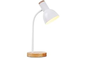 BEL AIR HOME - Lámpara Flexo de Escritorio ARGOS - Diseño Moderno y Elegante - Cuello de Cisne Flexible - Base Antideslizante de Madera - Portalámparas E27 (No Incluida) - Blanco, Metal