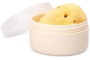 Suavinex Spugna per Neonato, Naturale, Adatta per Pelli Sensibili, Marina, Morbidissima e Assorbente, con Custodia Cestello Portaoggetti, Colore Giallo