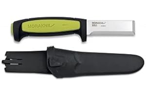 CUCHILLERIA DEPORTIVA 17438 - Cuchillo MORAKNIV Modelo Chisel. Mango de ABS Verde y Negro. Hoja: 7.5 cm. Acero Carbono Funda de ABS. Herramienta para Caza, Pesca, Camping, Outdoor, Supervivencia y Bushcraft