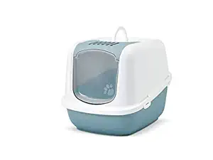 Savic Cat Litter and House Breaking Litter Box Nestor Jumbo (Dome Color: White, Tray Color: Bluestone) (66.5cm x 48.5cm x 46.5cm)
