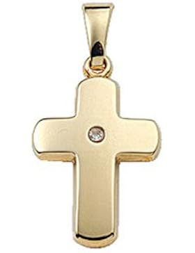 Gold 14 k ( 585 ) Kreuz Anhänger mit Diamant - B. 11,3 mm - H. 14,7 mm