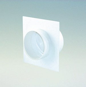 Quellmalz Küchentechnik Wandanschluss mit Rückstauklappe in Weiß Durchmesser 125 mm Rundanschluss Maße 210 x 210 mm für Abluftrohre / Lüftungsrohre Abluft