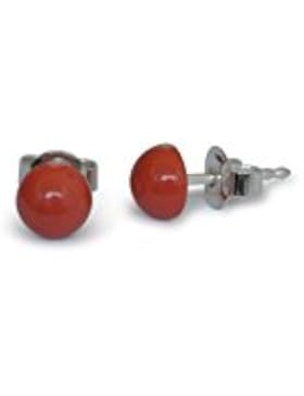 Koralle Ohrstecker, natürlich, rote Orange, flache Runde, 6mm, 925 Silber
