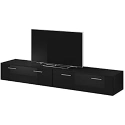 Meuble TV Armoire support Boston Corps avant Noir/noir brillant 200 cm