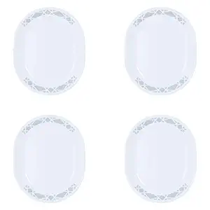 Corelle Essential Series Glass Microwave Safe Pack of 4 Oval Dinner Plate Serving Platter-Modena