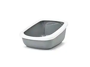 Savic | Cat Litter Tray| Aseo Jumbo is an Extra-Large Litter Tray with a high Back and Rim | Easy to Clean and Lower Entrance, Easy Access for Young, Older, Ill and weak Cats| White - Cool Grey