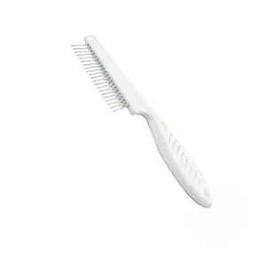 Emily Pets Dog Comb for Removes Tangles and Knots - Undercoat Rake for Dogs & Cats - Grooming Tool with Stainless Steel Teeth and Ergonomic Grip Handle - Pet Hair Comb for Home Grooming Kit(White)