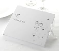Hochzeits G&auml;stebuch in weiss mit silbernen Herzen