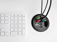 Xystec Tisch-Kabeldose 80mm mit 4-Port-USB-3.0-Hub und Audioanschluss - 4