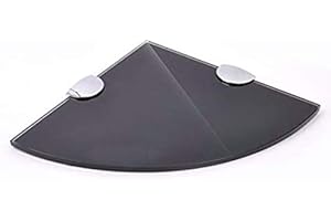 BSM Marketing Étagère d'angle en Verre trempé pour Salle de Bain, Chambre à Coucher, Cuisine avec Grands Supports chromés Noir 300 mm x 6 mm d'épaisseur