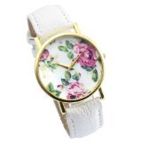 Better Dealz Vintage Blume Damen Armbanduhr Basel-Stil Quarzuhr Lederarmband Uhr Top Watch #3,weiß