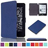 Kepuch Magnética Adsorción PU Cuero Caso Cubrir Funda Carcasa Cuero Smart Case cover Auto dormir / despertar Per Amazon kindle Paperwhite 1 / 2 / 3 - Azul