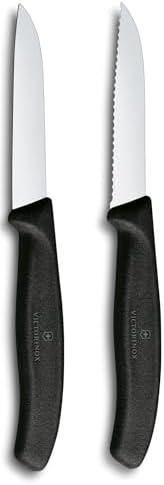 Set di coltelli Victorinox Swiss Classic per verdure e spelucchini, 2 pezzi, lama dritta e seghettata, extra affilata, 8 cm, Nero