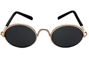 TopE Pet Glasses, Funny Cute Dog Cat Retro Fashion Sunglasses, Transparent Eye-wear Protection, Small/Medium Pet (Gold+Black, Small)