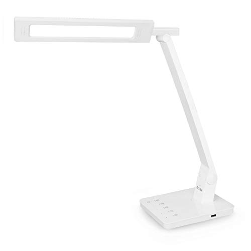 Lámpara de Escritorio LED 7 W BESTEK 4 Modos de Iluminación (5 Intensidades, Panel Táctil, puerto USB, Brazo y Cabeza Ajustables, Protección de los Ojos, 380 lumen, 2700 K ~ 6000 K - Blanca