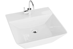 LAVITA Aufsatzwaschtisch Cabrera Aufsatzwaschbecken Rechteckig Waschbecken mit Überlauf und Hahnloch Aus hochwertigem Porzellan Waschtisch modernes Badkeramik Waschplatz 42x41,5x14,5 cm Weiß Glanz