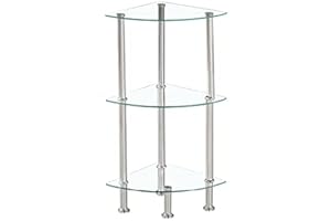 Modernique Glass Shelf Tier Storage Unit, Corner in Black or Clear Glass with Chrome Stand, Shelving Unit (Clear, Tier 3)