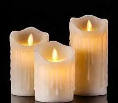 DecoLogy Plastic Dancing Flame LED Tea Light Swinging Candle Battery Operated for Home Decoration Party Wedding Birthday Festival Romantic Dinner Decor (Cream, Equal Size, Pack of 3)