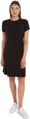 Tommy Hilfiger Abito Donna Midi Dress Maniche Corte, Nero (Black), S