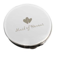 Pretty Silver Finish Engraved Round Compact Mirror for Maid of Honour with Hearts Motif Great Gifts Idea for Wedding