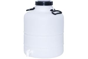 HELGUEFER - Bidon 30 Litros con Grifo Plástico | Bidon Redondo Apto para Uso Alimentario, Reutilizable | Garrafa Agua con Cierre Hermético, Cómoda, Fácil de Usar | Para Camping o Cocina