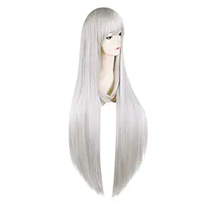 C-Zofek Kakegurui Ririka Momobami Cosplay Wig Silvery White Hair 100Cm (Silver)