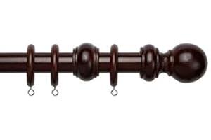 NEW EDGE BLINDS 28mm Fixed Wooden Curtain Pole Set (Chestnut, 240cm)