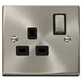Click Deco VPSC535BK Satin Chrome 1 Gang Switched Socket Black Insert …