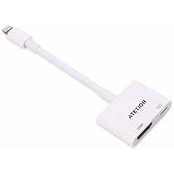 ATETION Adaptador HDMI, Adaptador AV Digital con Puerto de Carga para iPhone, Compatible con iPhone, iPad, iPod Touch, para HD TV Monitor Projector 1080P Compatible con iOS 12 y Antes