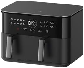 Xiaomi Dual Zone Air Fryer da 10 l, 2 scomparti da 3,5 l e 6,5 l, 230 °C, funzione SYNC, 9 modalità, 2700 W, basso contenuto di grassi, funzionamento touch, lavabile in lavastoviglie, colore: nero