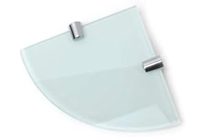 BSM Marketing Étagères d'angle en verre trempé pour salle de bain, chambre à coucher, cuisine, bureau avec supports chromés Blanc 150 mm Épaisseur 6 mm